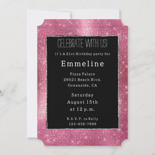 Dromerige Glitzy Roze Zwart Zilver Sparkle Kaart (Voorkant)