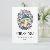 Dromerige grillige paddenstoel Baby shower Bedankkaart (Staand voorkant)