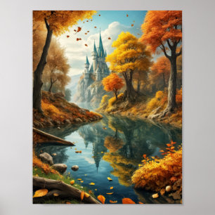 Dromerige herfst landschap met magisch kasteel en  poster