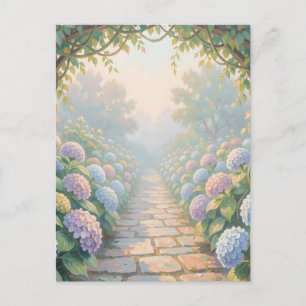 Dromerige Hortensia Tuin Boog Stenen Pad Cottage Briefkaart