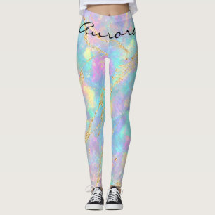 Dromerige Iridiscerende Opal Marmer Glanzend Goud Leggings