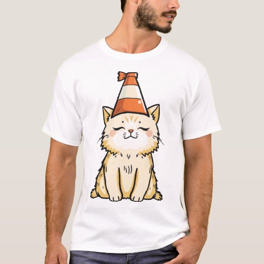 Dromerige kat met Traffic Cone Pet T-shirt (Voorkant)
