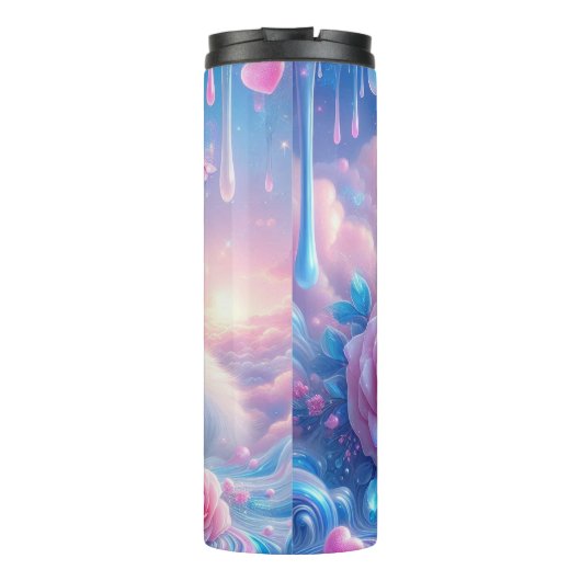 Dromerige kitten: roze rozen, blauwe ogen thermosbeker (Achterkant)