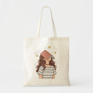 Dromerige lezer Whimsical boek op hoofd Tote Bag