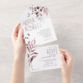 Dromerige Loof Bruiloft Burgundy ID817 All In One Uitnodiging (Afscheurbaar)