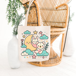 Dromerige Maan Konijn en Beer Boodschappentas Tote Bag