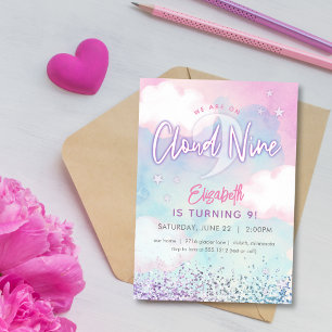 Dromerige meisje op wolk negen 9e verjaardag kaart