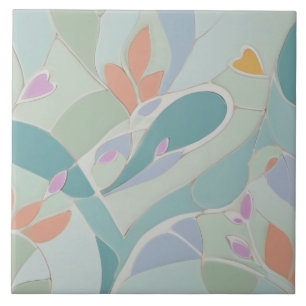 Dromerige Mint Bloemen Abstract Moderne Pastelbloe Tegeltje