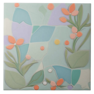 Dromerige Mint Bloemen Abstract Moderne Pastelbloe Tegeltje