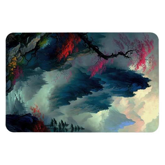 Dromerige Misty Mountain Landschap Foto Magneet (Horizontaal)