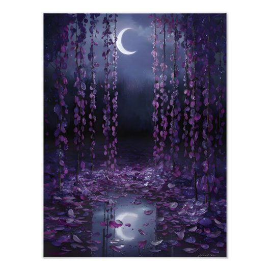 Dromerige Moonlight Willow Tree Foto Afdruk (Voorkant)