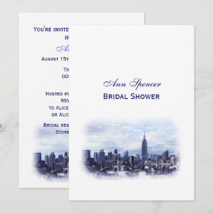Dromerige Navy Blauwe NYC Silhouette Bruidsdouche Kaart