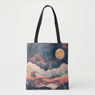 Dromerige Night Sky-Canvas tas met artistieke maan