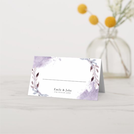 Dromerige Paarse bladeren Waterverf grens bruiloft (Voorkant)