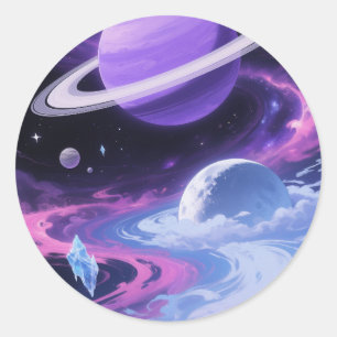 Dromerige Paarse Saturnus Ronde Sticker