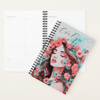 Dromerige Pastel Bloemen Meisje Portret Pop Art Na Planner