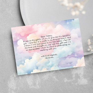 Dromerige Pastel Cloud Nine Bruiloftsfeest Bedankkaart
