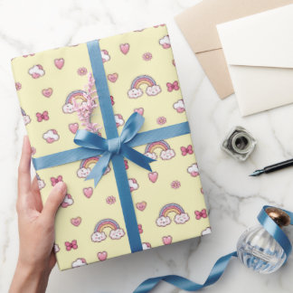 Dromerige Pastel Regenboog – Wolken, Harten, Bloem Cadeaupapier
