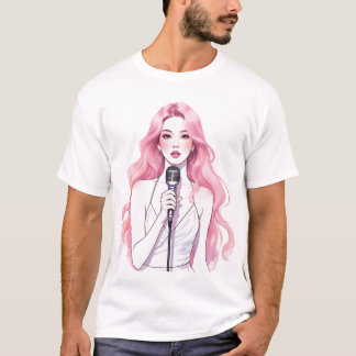 Dromerige Pop Idol – Pastel Line-Art Portret T-shirt