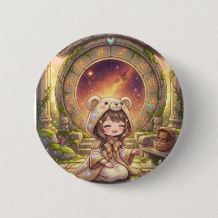 Dromerige Reverie Zodiac Dierenriem Chibi Meisje A Ronde Button 5,7 Cm