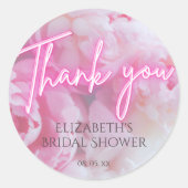 Dromerige Romantische Roze Pioen Bloemige Bruiloft Ronde Sticker (Voorkant)