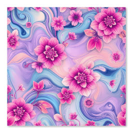 Dromerige Roze Bloemen Werveling op Pastel Waterve Behang