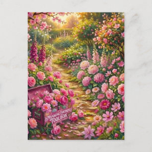 Dromerige Roze Bloementuin Pad Schilderij Briefkaart