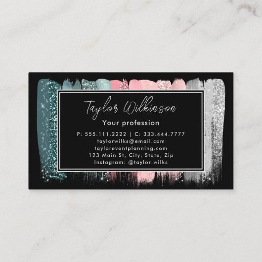 Dromerige roze en groene penseelstreken visitekaartje (Achterkant)