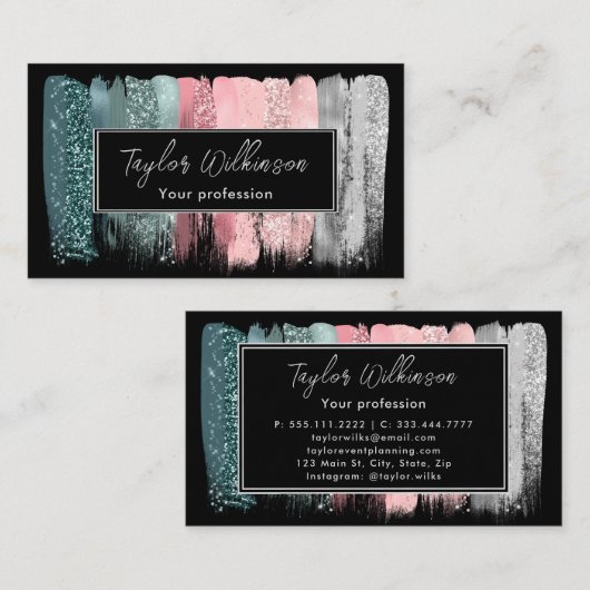 Dromerige roze en groene penseelstreken visitekaartje (Voorkant / Achterkant)