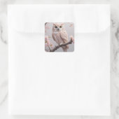Dromerige roze kersenbloesems uil vierkante sticker (Tas)