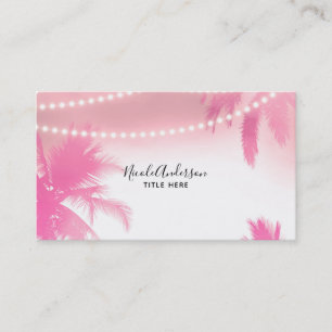 Dromerige roze palmbomen & String Lights Beachy Gl Visitekaartje