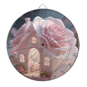 Dromerige Roze Roos & Whimsical Huis Kunst Dartbor Dartbord