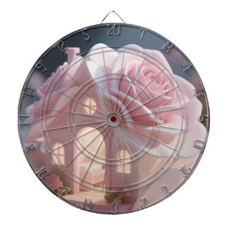 Dromerige Roze Roos & Whimsical Huis Kunst Dartbor Dartbord