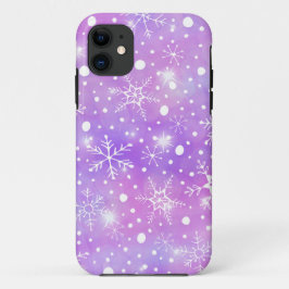 Dromerige Roze Sneeuwvlokken en Sterren Kerstmis iPhone 11 Hoesje