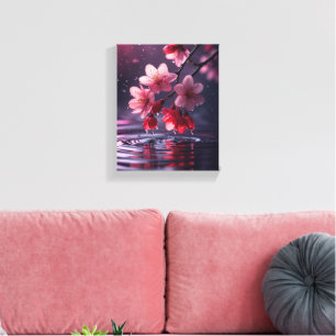 Dromerige Sakura Bloesem Over Water – Japanse Kers Canvas Afdruk