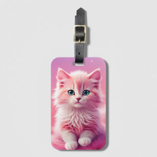 Dromerige Schattigee pluizige roze kitty cat Bagagelabel