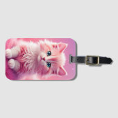 Dromerige Schattigee pluizige roze kitty cat Bagagelabel (Voorkant (horizontaal))