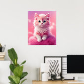 Dromerige Schattigee pluizige roze kitty cat Poster (Thuiskantoor)