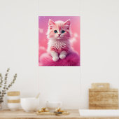 Dromerige Schattigee pluizige roze kitty cat Poster (Keuken)