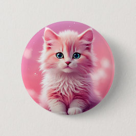 Dromerige Schattigee pluizige roze kitty cat Ronde Button 5,7 Cm