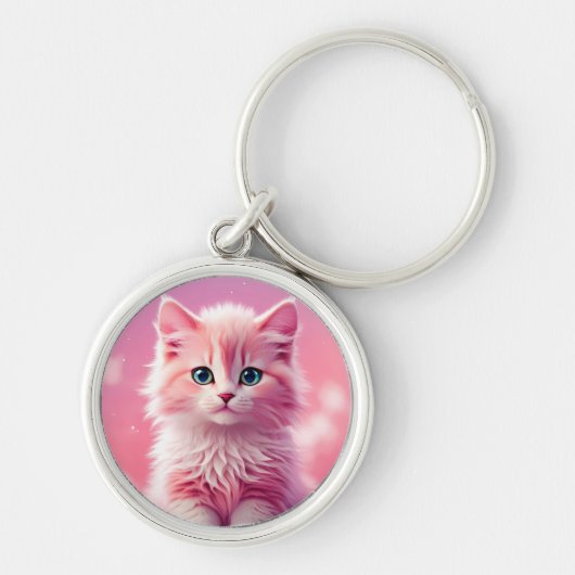 Dromerige Schattigee pluizige roze kitty cat Sleutelhanger (Voorkant)