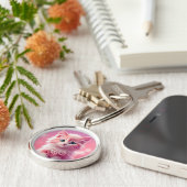 Dromerige Schattigee pluizige roze kitty cat Sleutelhanger (Zijkant)