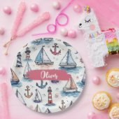 Dromerige Schetsen van Zeilboten Ankers & Vuurtore Papieren Bordje (Feest)