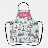 Dromerige Schetsen van Zeilboten Ankers & Vuurtore Schort (Voorkant)