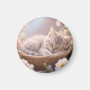 Dromerige Slaande Kitten Bloemenmand Magneet