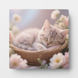 Dromerige slapende kitten bloemenmand fotoplaat