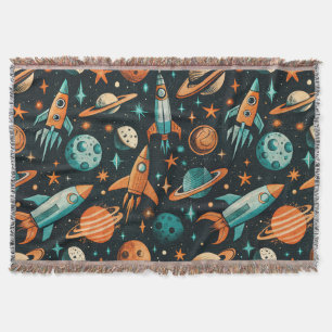 Dromerige Spacecore Planeten Turquoise Oranje Kosm Deken