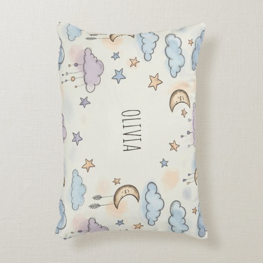 Dromerige sterren, manen en pluizige wolken accent kussen (Voorkant(Verticaal))