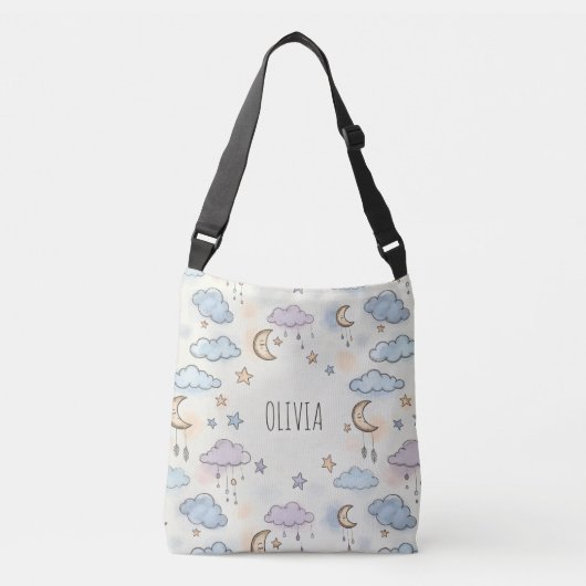Dromerige sterren, manen en pluizige wolken crossbody tas (Voorkant)