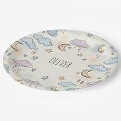 Dromerige sterren, manen en pluizige wolken papieren bordje (Gekanteld)